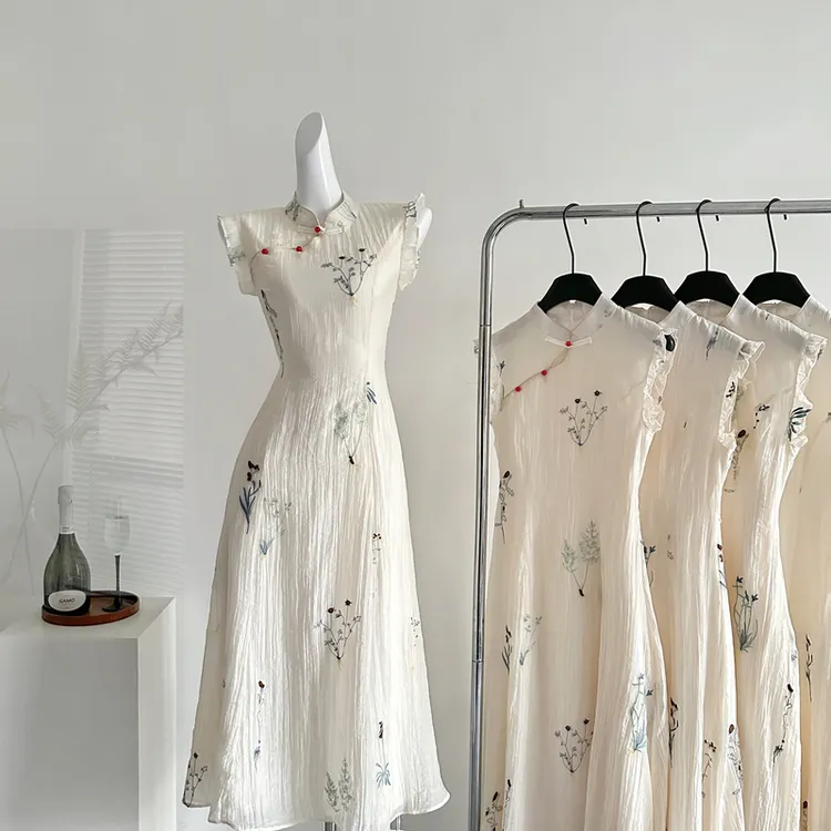 新中式国风EIA一尧时春令气质复古绣花连衣裙女春夏显瘦长裙