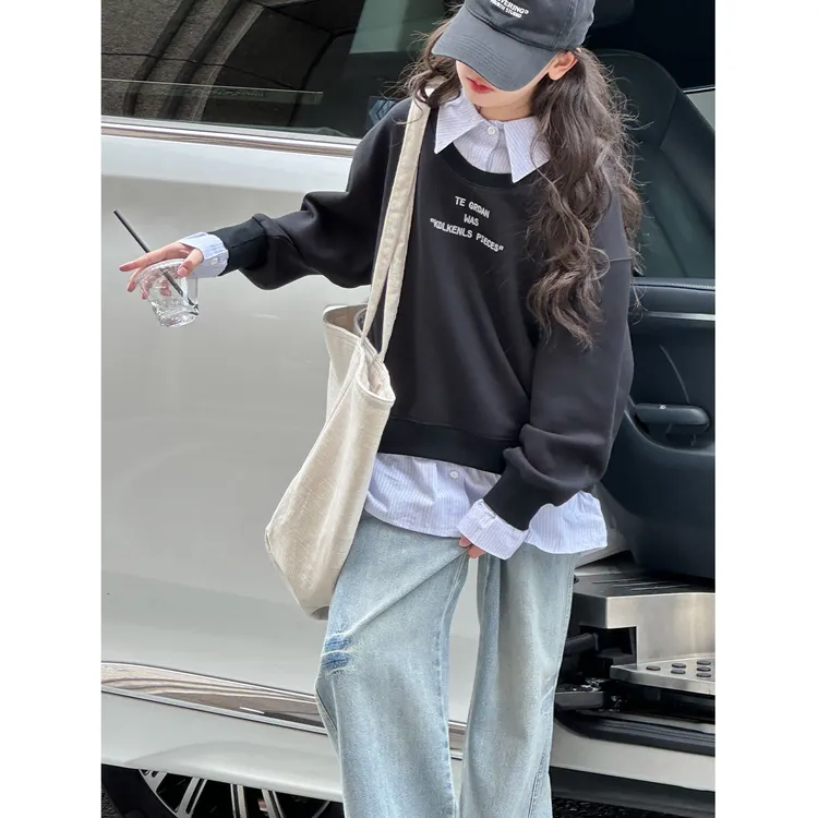 K29622孙小美假两件女童秋装卫衣儿童上衣2025新款春秋女大童衣服