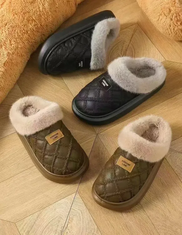 2024新款步旅男士防水软底毛边时尚防滑棉拖鞋