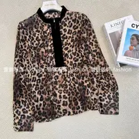 【萱萱服饰】CXT629秋季新款时尚洋气豹纹百搭乔其纱圆领长袖女
