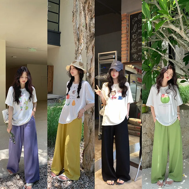 张贝贝 薄荷之夏 高密麻 糖果系直筒空调 休闲裤