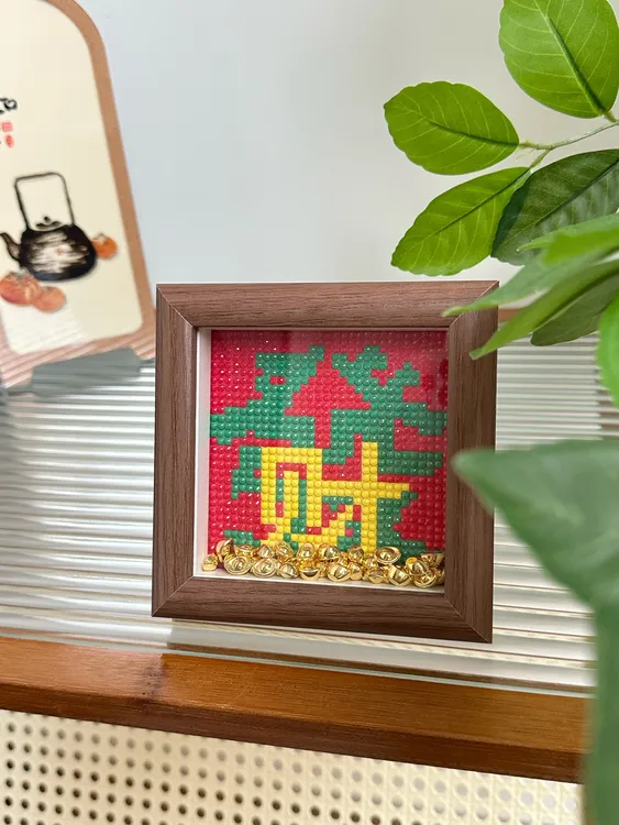 新款带框发财招财手工diy相框摆台适合摆台装饰