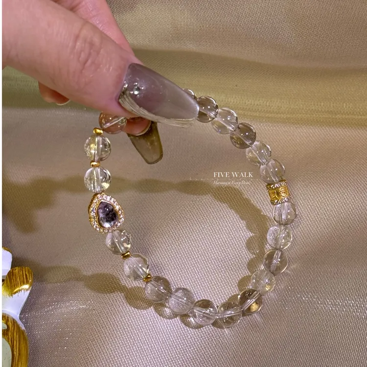 FIVE WALK原创设计“金福禄”透体金发晶紫水925六字多样性发其一