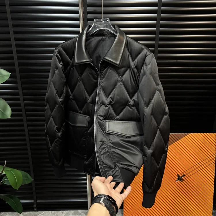 【清澈男装轻奢出品】K25327/NG/高端欧货拼皮领口可拆卸鹅绒羽绒服