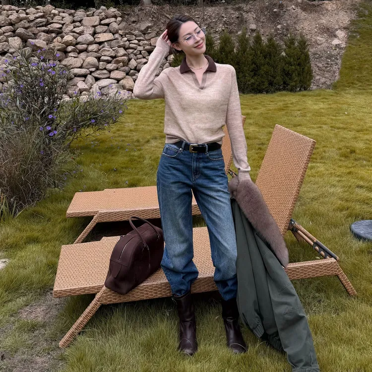 王嬛嬛MsLime25年新款 双生丹宁加绒100%精梳棉牛仔裤 HD2C0774