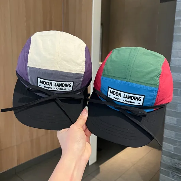 【美式街头】儿童速干鸭舌帽夏季薄款个性系带平顶棒球帽潮童防晒帽