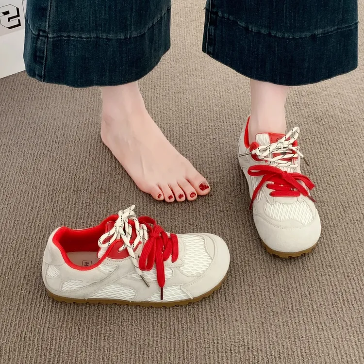 红色德训鞋女2025新款夏季网面透气经典超火休闲运动阿甘鞋子女鞋