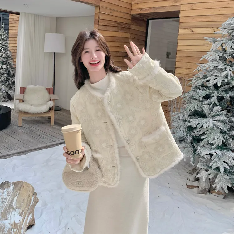 水貂毛拼接提花刺绣羽绒服2025冬季新款国风新中式白鸭绒内胆外套