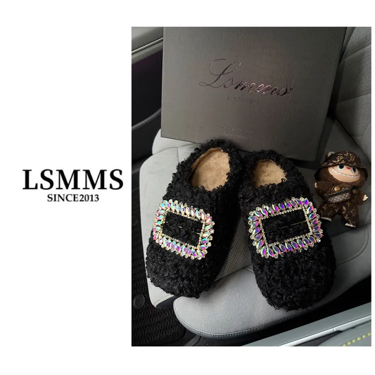 LSMMS设计师2025秋冬新款内增高彩钻毛毛鞋女外穿防滑高级感1267