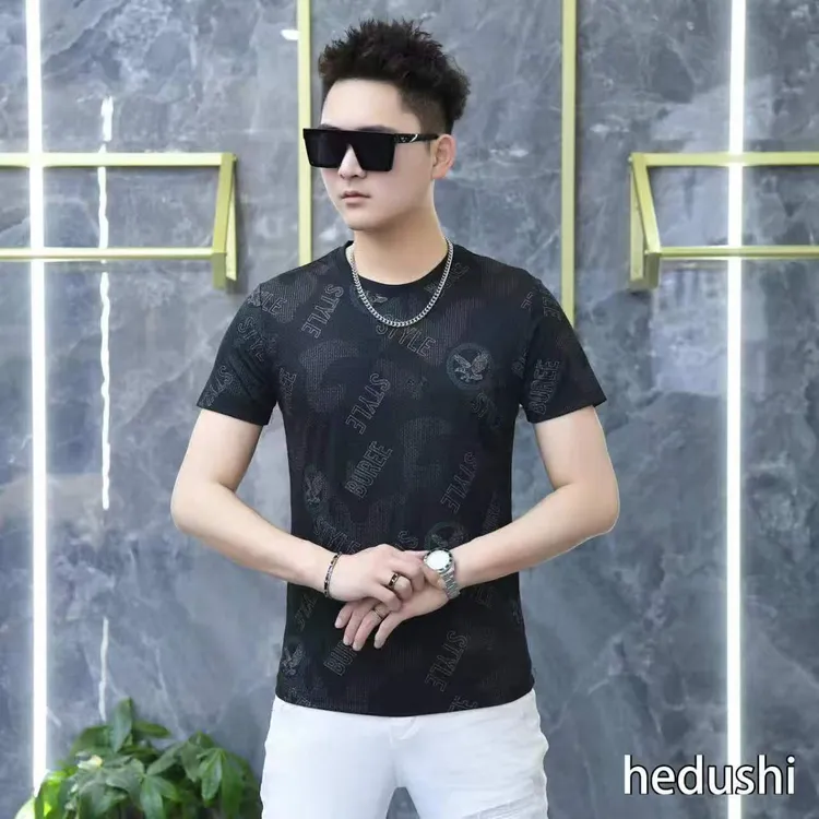 2025夏季新款潮男短袖时尚休闲半袖轻奢修身网红印花圆领T恤627