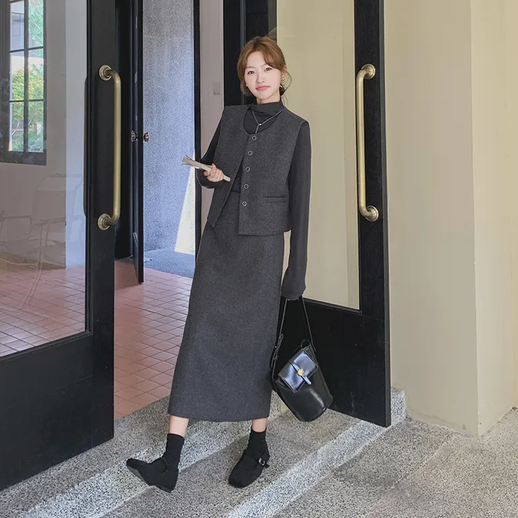 小香风秋冬马甲内搭半身裙套装女2025秋新款巨好看大方得体三件套