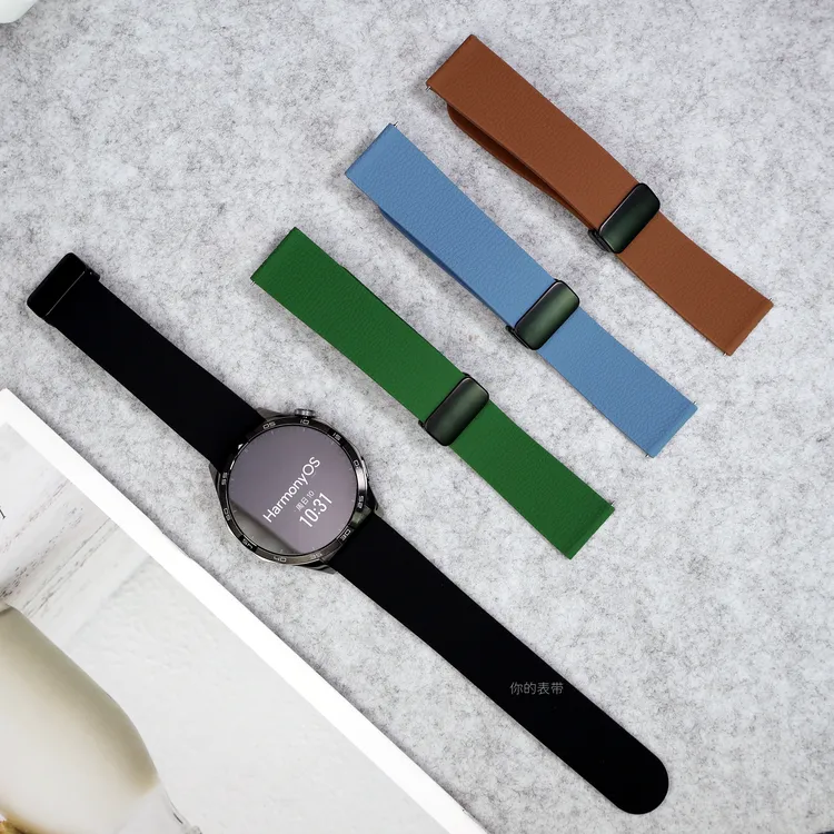 适用华为GT6/watch5/3荔枝纹柔软硅胶2pro磁吸折叠扣运动手表腕带