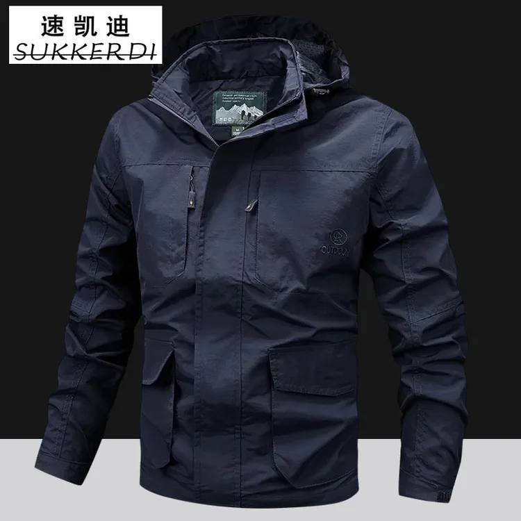 2025年户外防风冲锋外套春秋季男士多口袋工装夹克宽松大码外套