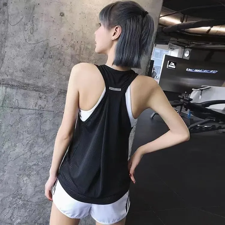 工字速干背心女外穿休闲跑步健身背心女无袖网布T恤运动无袖上衣