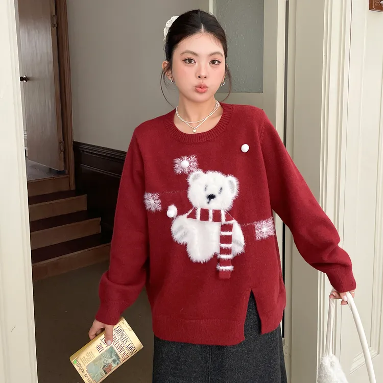 大码初冬装独特漂亮减龄款毛衣女胖妹妹mm正肩显瘦遮肉针织衫上衣