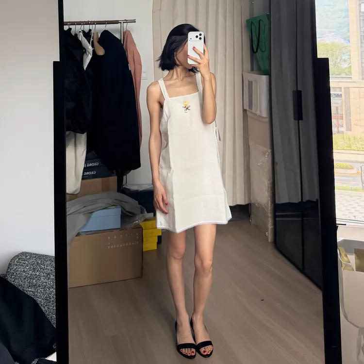 ROMI STUDIO“小花系列”100%重磅亚麻洗水吊带连衣裙 RWDRLY3317