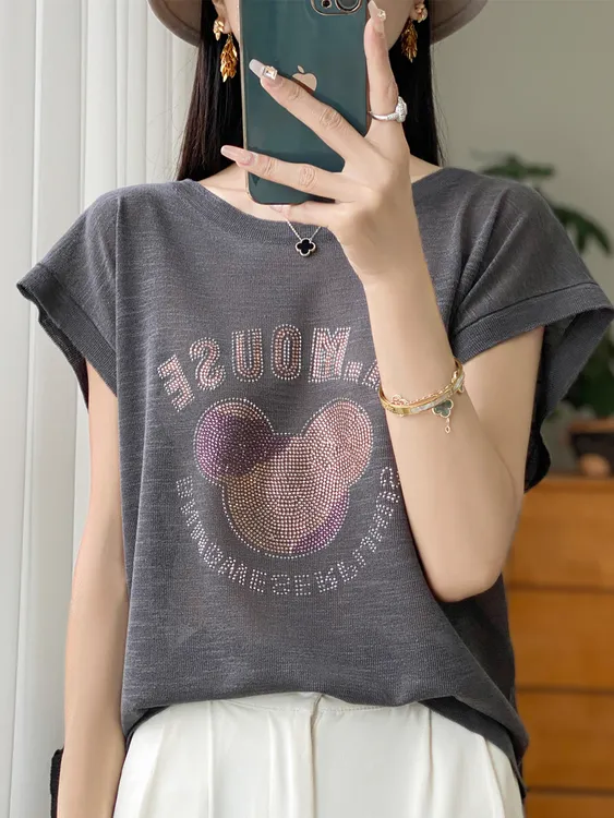 2025竹节麻~超凉快~吸汗透气薄短袖女士宽松3D圆领T恤显瘦针织衫