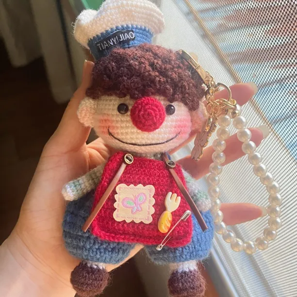 （成品）纯手工钩织厨师小丑超萌设计可做摆件挂件生日礼物挂件玩偶