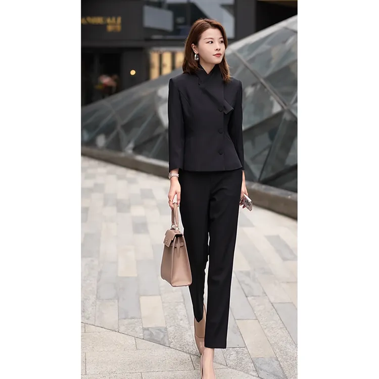 修身长袖时尚套装休闲风通勤风面试女神范千金风职业西装A1048