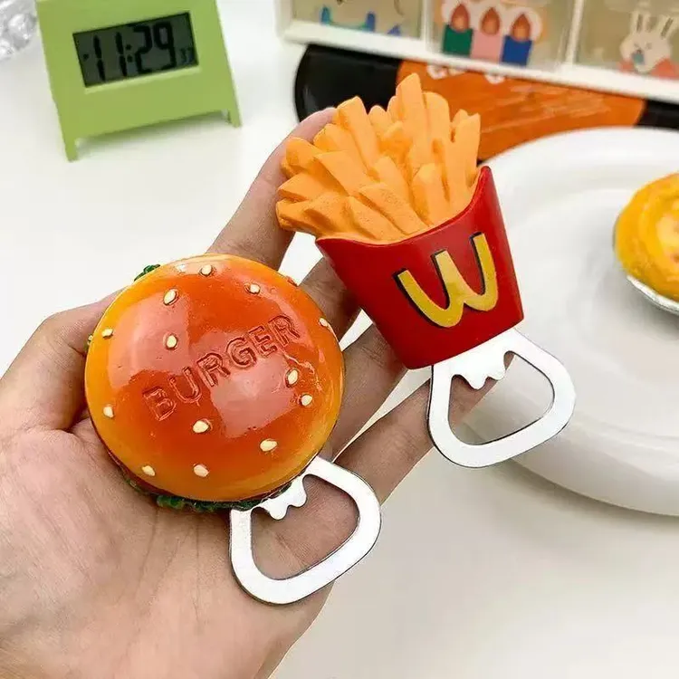 【拍一发二】创意新款可爱家用开瓶器 汉堡薯条造型树脂冰箱贴起子