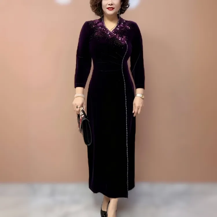 妈妈装时尚连衣裙高贵修身常规秋季秋冬中老年女装中长款加厚裙子