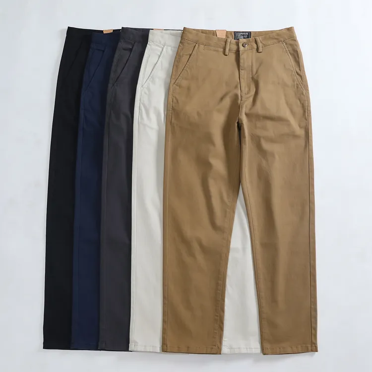 重磅美式复古休闲裤男款秋冬款宽松卡其色裤子时尚百搭弹力直筒裤