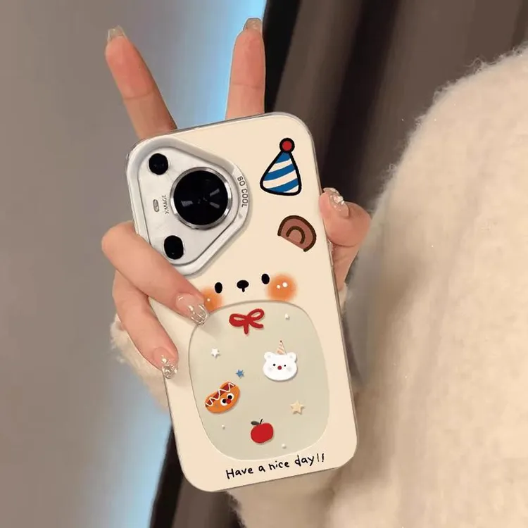撞色元气可爱小熊适用苹果16手机壳iphone17华为oppo小米vivo套