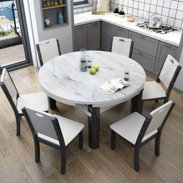 2024款实木餐桌椅组合饭桌家用吃饭桌子吃饭电磁炉圆形餐桌折叠桌