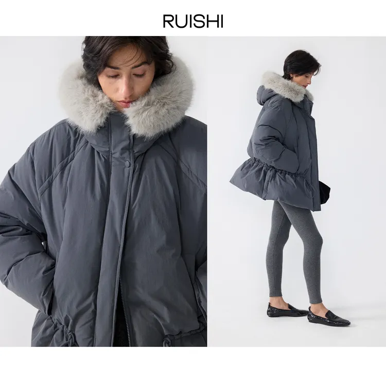 RUISHI芮时“雪境漫游者”可拆卸毛领白羽绒服外套女冬装氛围感