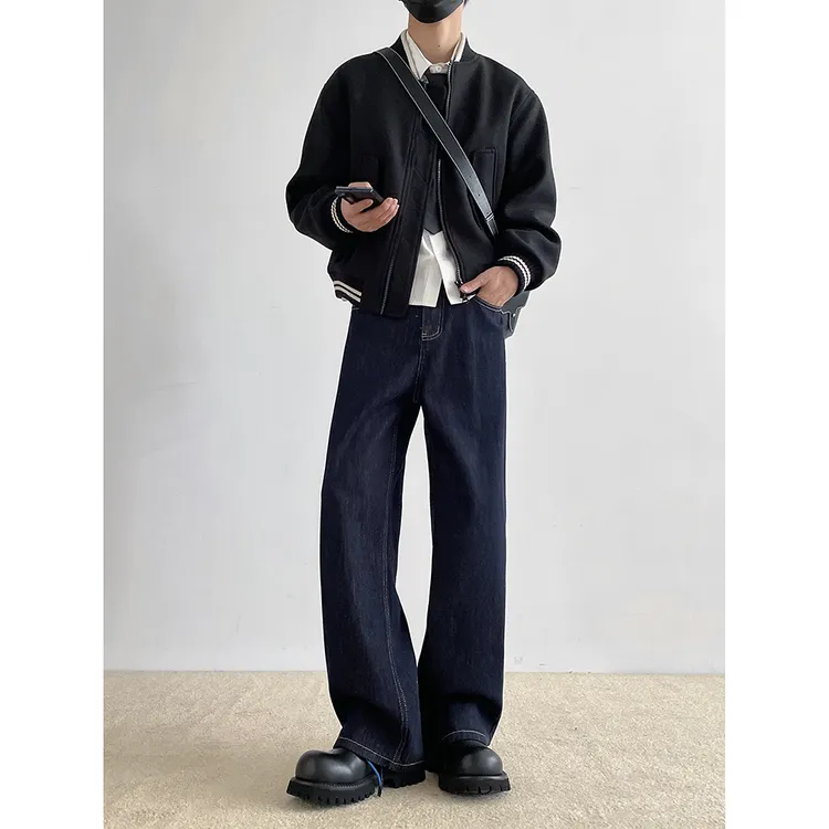 vintage美式复古2021M版简约休闲cleanfit原色牛仔裤显瘦微喇长裤