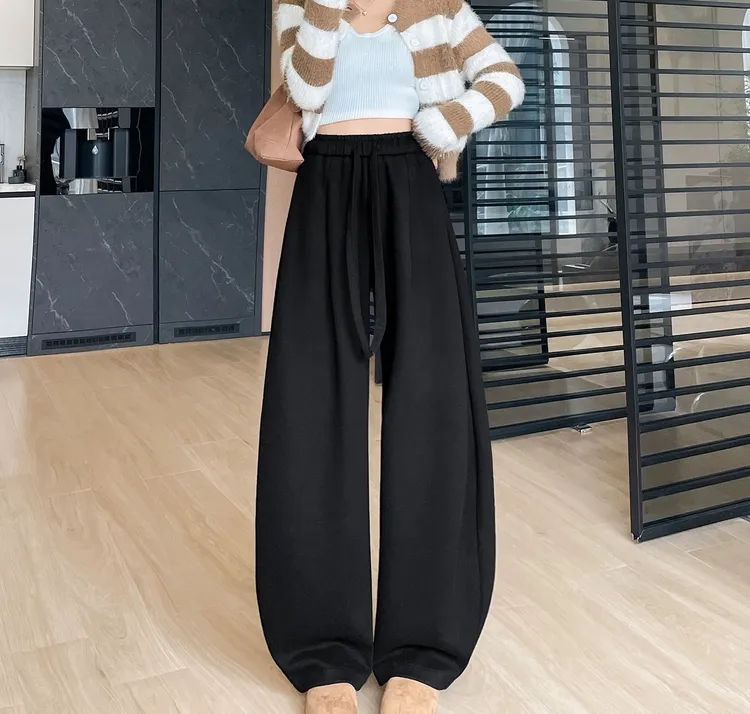 版型巨正弯刀裤冬季高腰垂感糯米裤宽松加绒加厚阔腿裤