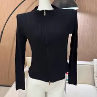 纯色简约双拉链立领针织开衫女修身外穿上衣