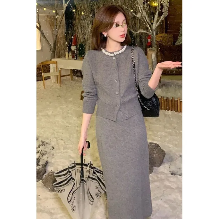 气质入冬裙子女装小香风套装奥特莱斯洋气新款入秋秋装秋冬灰色
