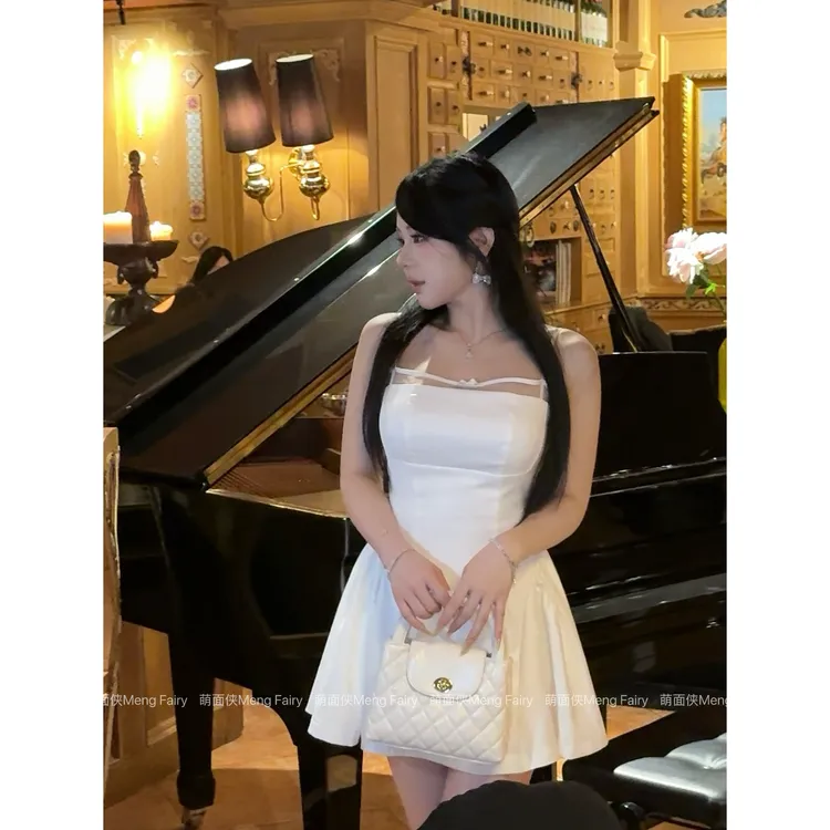 现货萌面侠【淡颜千金】温柔名媛气质吊带收腰短款连衣裙5554欧若风