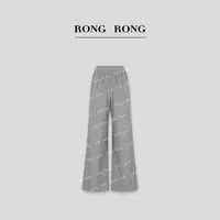 溶溶S【灰雾星黛】RONGRONG 侧边分割线烫钻加绒休闲裤T-B8965957-2