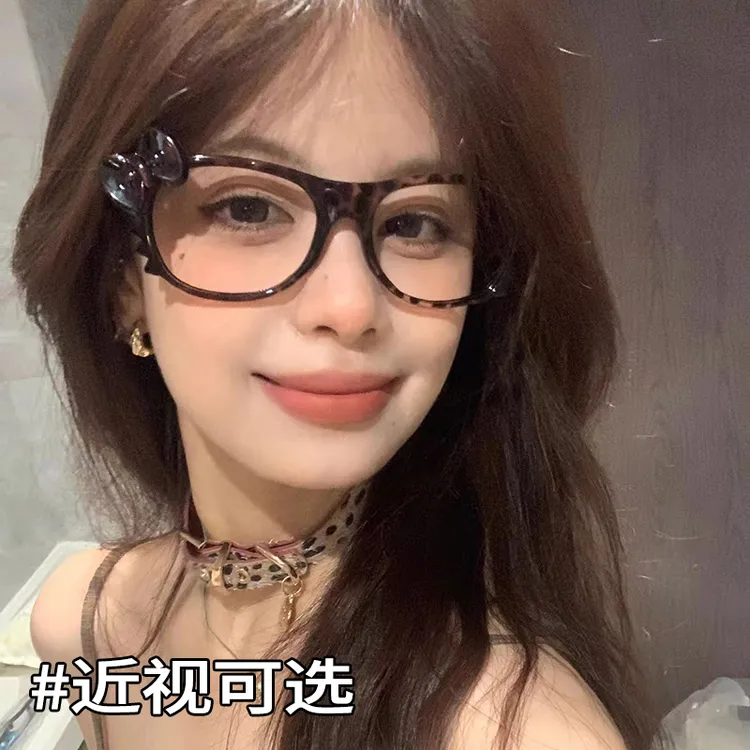 新品kitty古早y2k豹纹近视眼镜框可爱素颜ins复古风非主流有镜片