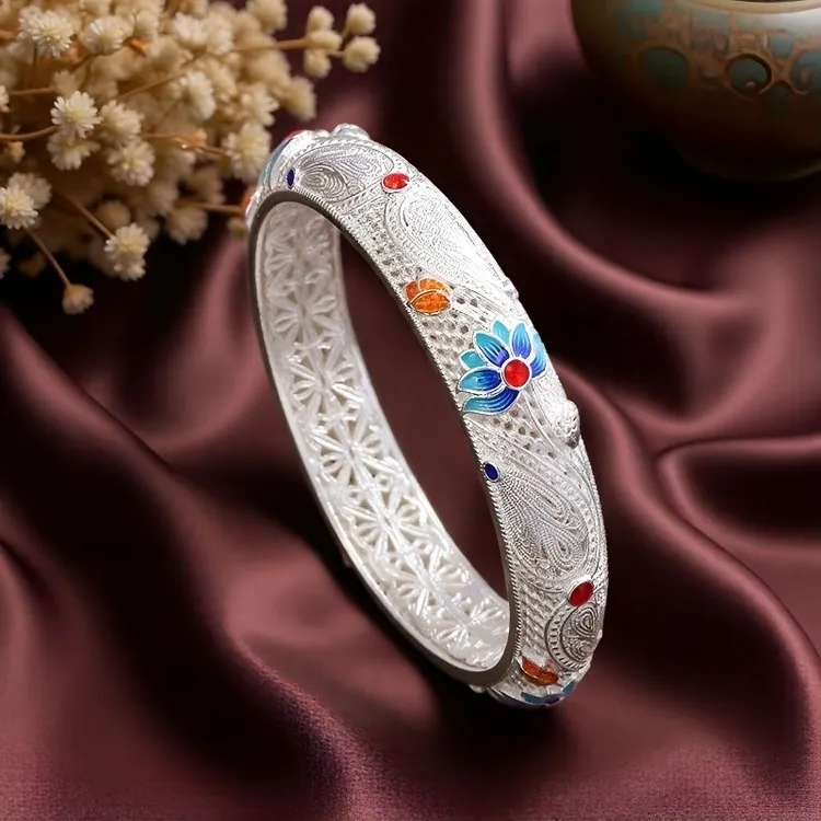 999.9珐琅龙凤呈祥镂空花丝闭口手镯