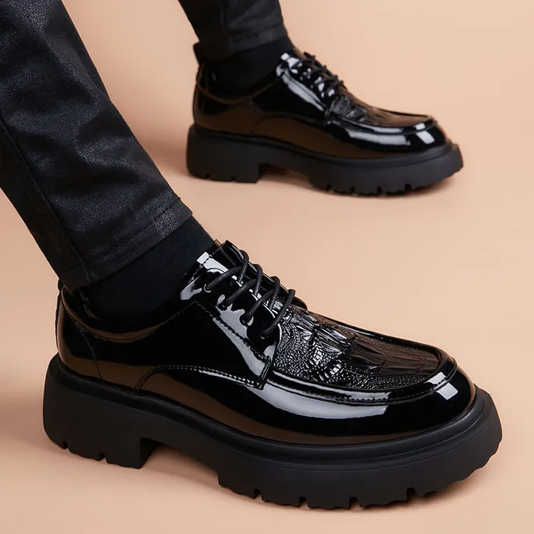 休闲皮鞋男爆款2025新款厚底增高德比鞋英伦商务正装百搭真皮男鞋