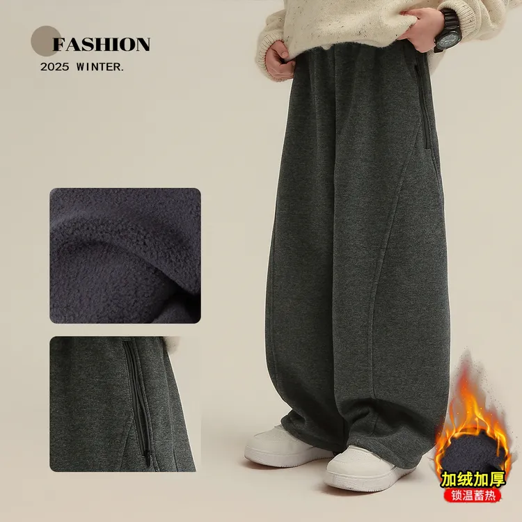 男女童时尚韩版纯色加绒加厚长裤一体绒弯刀裤儿童秋冬中大童卫裤