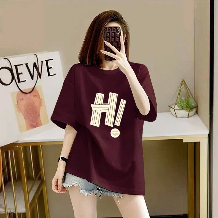 纯棉圆领短袖t恤女时尚夏季新款宽松百搭显瘦大码印花半袖上衣潮