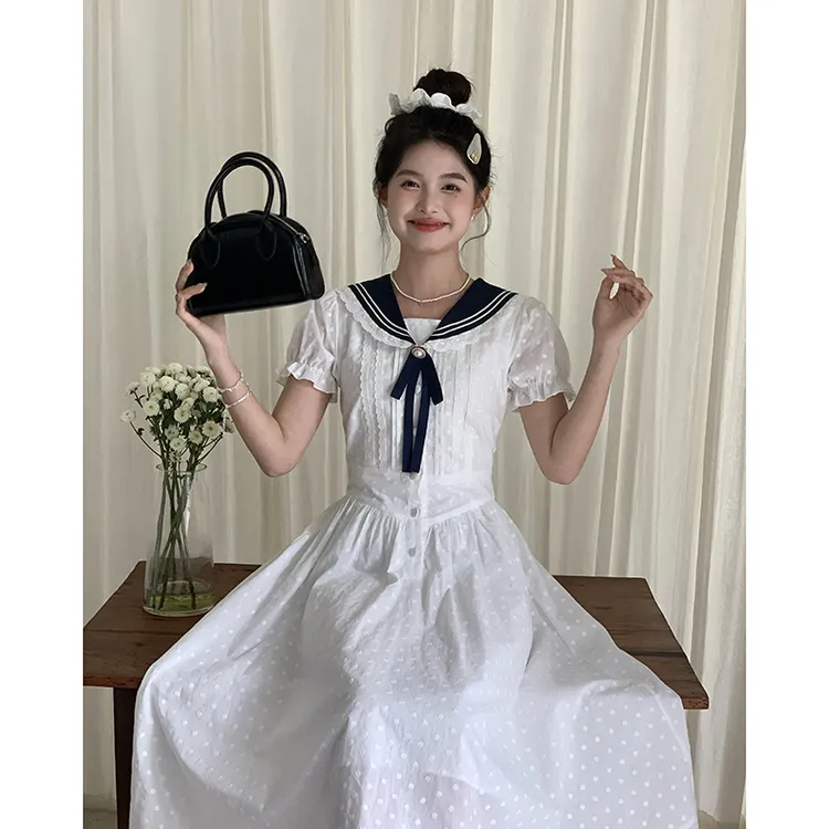 东京岁时记jk茶花少女原创设计穿搭学院风海军领修身长款连衣裙女