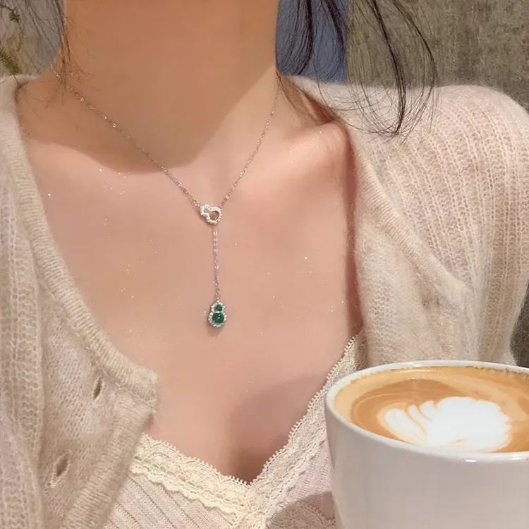 链子925银大理石 925纯银福禄双环葫芦项链女轻奢感锁骨链