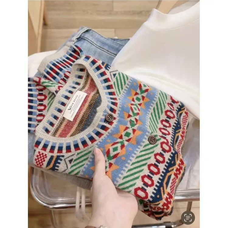 七言家高品小众民族风多色提花文艺开衫@