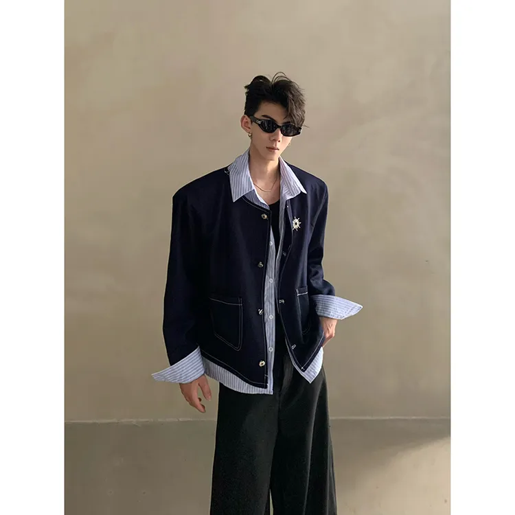 LINYILUCK/小众轻奢高级感假两件拼接设计感痞帅衬衫