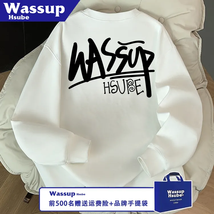 WASSUP HSUBE潮流百搭长袖秋冬艺术字母休闲美式宽松印花情侣上衣
