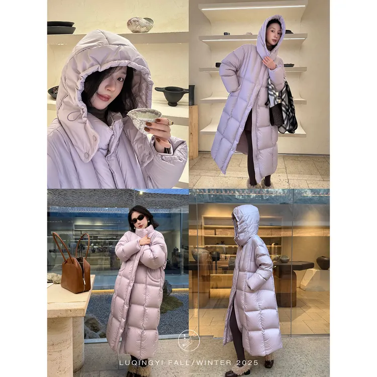 鹭青一原创【辞旧】90白鹅绒蓬松连帽保暖长款羽绒服L25Y1143L