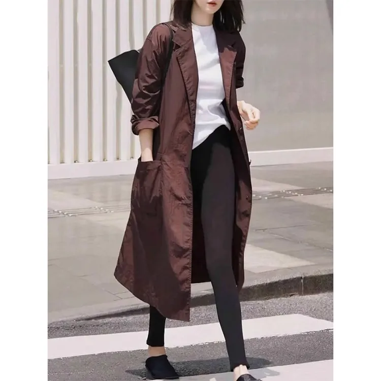 欧洲站2025春季新款时髦洋气减龄宽松翻领单排扣英伦风风衣外套女