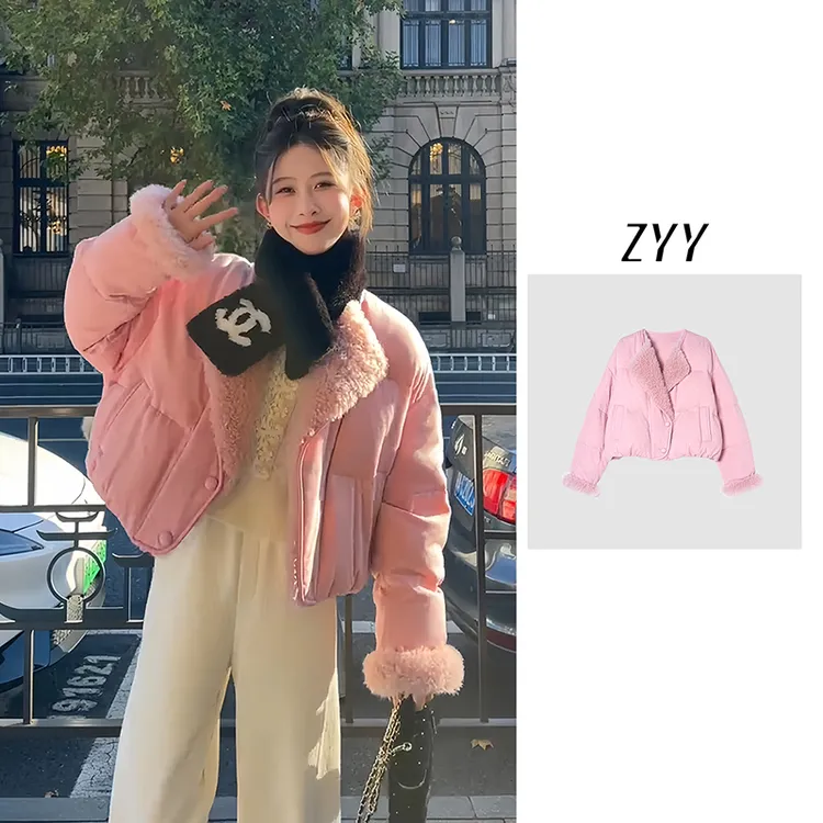 ZYY【初春泛野】2025S/S山羊绒皮草拼接鹅绒轻奢羽绒服X25DYRF05453