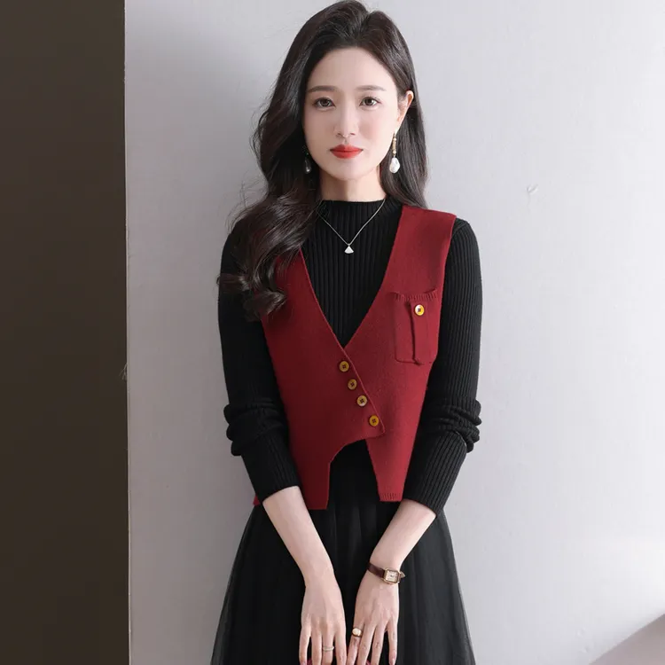 2025新款羊毛针织马甲女士气质叠穿毛衣春季短款马夹新中式薄款