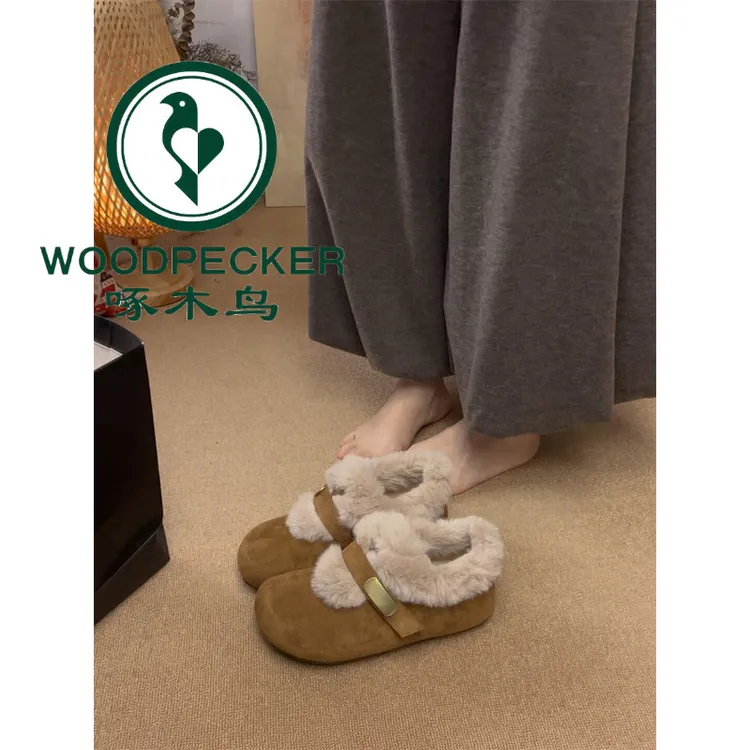 啄木鸟内增高复古勃肯鞋女2026冬季新款加绒保暖雪地靴毛毛鞋棉鞋